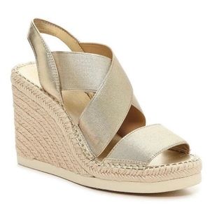 Vince Camuto Bandrina Metallic Gold Strappy Slip On Espadrille Wedge Sandals